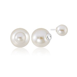 Brinco Pérola Dupla Prata 925 Duo Sculpta