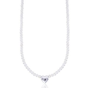 Colar Pérola Shell Gargantilha com Pingente Coração Duplo Prata 925 Glow Pearl