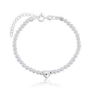 Pulseira Pérolas Shell e Coração Duplo em Prata 925 Glow Pearl