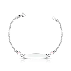 Pulseira Infantil Chapinha 2 Pontos de Luz Quartz Rosa Prata 925 Mini Color