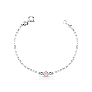 Pulseira Infantil Ponto de Luz Quartz Rosa Criança Bebê Prata 925 Mini Color