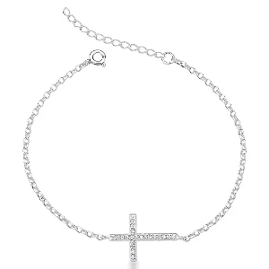 Pulseira Cruz Cravejada em Prata 925 Legítima Esbelta Prata