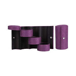 Porta Joias Portátil Cilíndrico Veludo 3 Divisórias 13x7cm