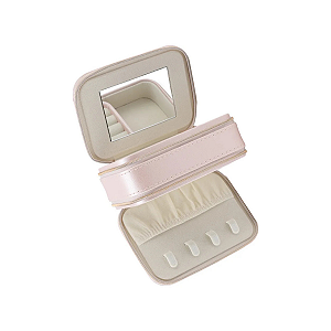 Porta Jóias com Espelho e Duas Camadas em Couro 11,5x8,5x5,5