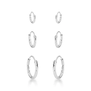 Kit Trio Argolas Prata 925 Pequena Média Grande Feminina Pure