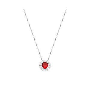 Colar Gargantilha Cravejado 45cm Ponto de Luz Redondo Rubi Prata 925 Lume