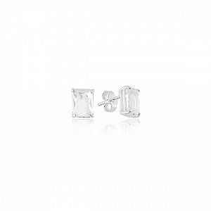 Brinco Retangular Feminino Cristal Minimalista Prata 925 Luz Viva