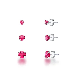 Trio de Brincos Ponto de Luz Pink Prata 925 Aurora