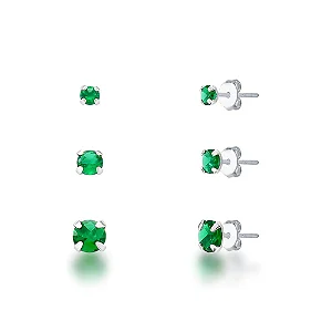 Trio de Brincos Ponto de Luz Verde Prata 925 Aurora