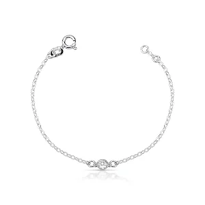 Pulseira Infantil Ponto de Luz Cristal Criança Bebê Prata 925 Mini Color