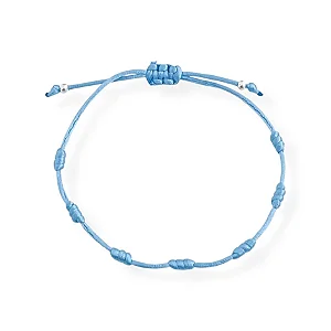 Pulseira 7 Nós da Paz Azul Clara Bolinhas em Prata 925 Escudo Invisível