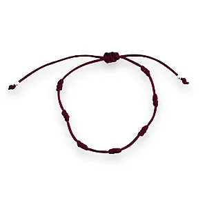 Pulseira 7 Nós da Proteção Kabbalah Vinho Bolinhas em Prata 925 Escudo Invisível