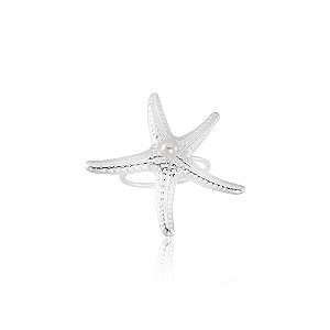 Anel Regulável Estrela do Mar e Pérola Prata 925 Coleção Lua do Mar
