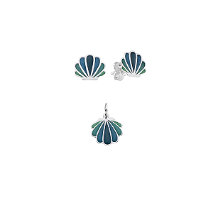 Brinco e Pingente Concha Degradê Prata 925 Coleção Lua do Mar