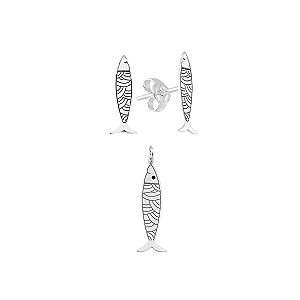 Brinco e Pingente Sardinha Prata 925 Coleção Lua do Mar