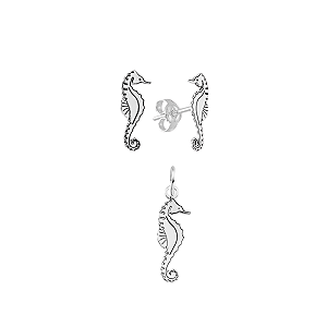 Brinco e Pingente Cavalo Marinho Prata 925 Coleção Lua do Mar