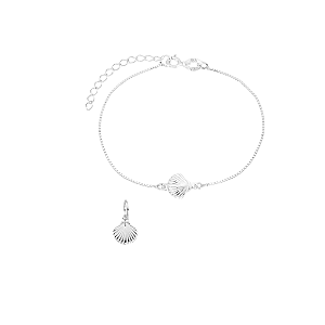 Pulseira e Pingente Concha Prata 925 Coleção Lua do Mar