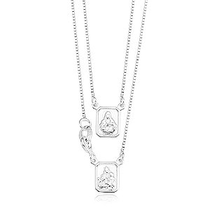 Escapulário Infantil Unissex Sagrado Coração de Jesus e Nossa Senhora do Carmo Prata 925 Sagrado