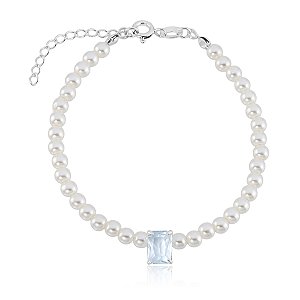 Pulseira de Pérolas com Pedra Aquamarine Prata 925 Glow Pearl