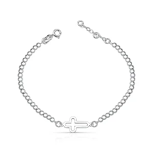 Pulseira Esferas 3mm com Cruz Vazada Lisa Prata 925 18cm Pure