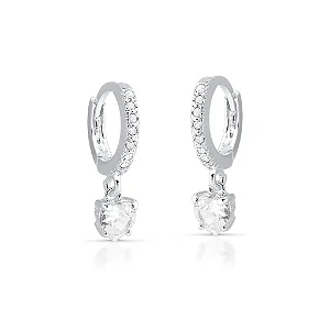 Brinco Argola Cravejado com Coração Cristal Pendurado Prata 925 Brilliance