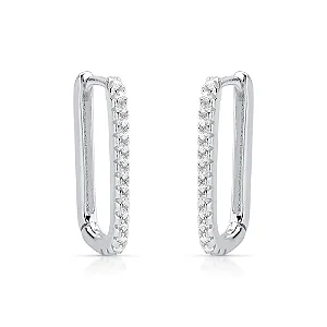 Brinco Argola Retângulo Cravejado 20mm Prata 925 Feminino Brilliance