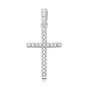 Pingente de Cruz Cravejado Fileira Única Prata 925 Feminino Brilliance