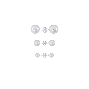 Kit 3 Brincos Pérola Shell Prata 925 6mm 8mm 10mm