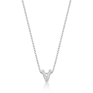 Colar Letra Inicial "V" Cravejada 40cm Prata 925 Brilliance