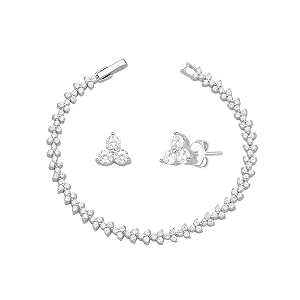 Kit Pulseira Riviera Trinity + Brinco Trinity Cravejado Prata 925 Feminino