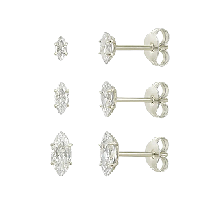 Trio de Brincos Navete 3mm 4mm 5mm Zircônia em Prata 925 Aurora