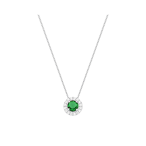 Colar Gargantilha Ponto de Luz Cravejado Redondo 45cm Esmeralda Prata 925 Lume