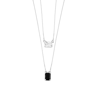 Escapulário Retangular Ônix e Cristal em Prata 925 Unissex 70cm Luz Viva