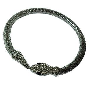 Colar de Cobra Prateado Serpente Choker com Strass