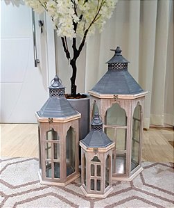 Kit lanterna Decorativa Dourada com 3