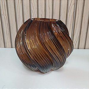 Vaso em Vidro Marrom Redondo Torcido 18cm