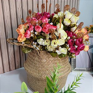 Cesto de Palha Decorativo 20cm com alça