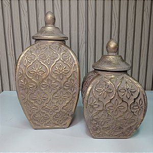 Jogo Potiche Ceramica Dourado