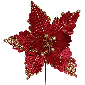 Flor Natalina Poinsétia Vermelha dourado 31cm