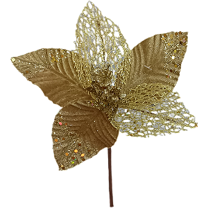 Flor Natalina poinsétia dourado 21cm