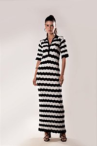 Vestido Listrado Gola Polo