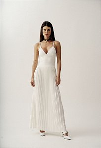 Vestido Plissado Longo em Tricot