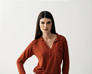 Camisa Polo Feminina em Tricot TELHA