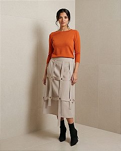 SAIA GAIOLA EM TRICOT (BEGE NATURAL)