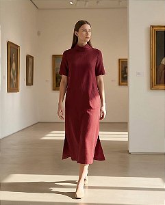 VESTIDO CONFORT EM TRICOT COM BOLSOS (MARSALA)