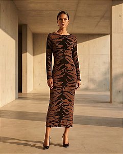 VESTIDO MIDI SAVANA EM TRICOT (MARRON/PRETO)