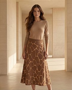 SAIA JACQUARD JUNGLE EM TRICOT (MASCAVO/BEGE)