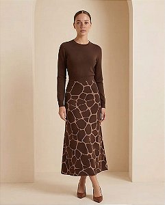 SAIA JACQUARD JUNGLE EM TRICOT (MARROM/MASCAVO)