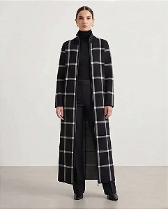 CASACO SOBRETUDO JACQUARD EM TRICOT (PRETO/OFF)