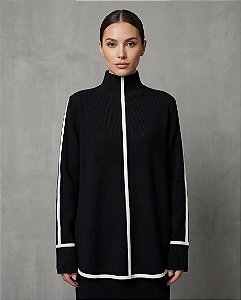 Blusa confort em tricot (preto/off)